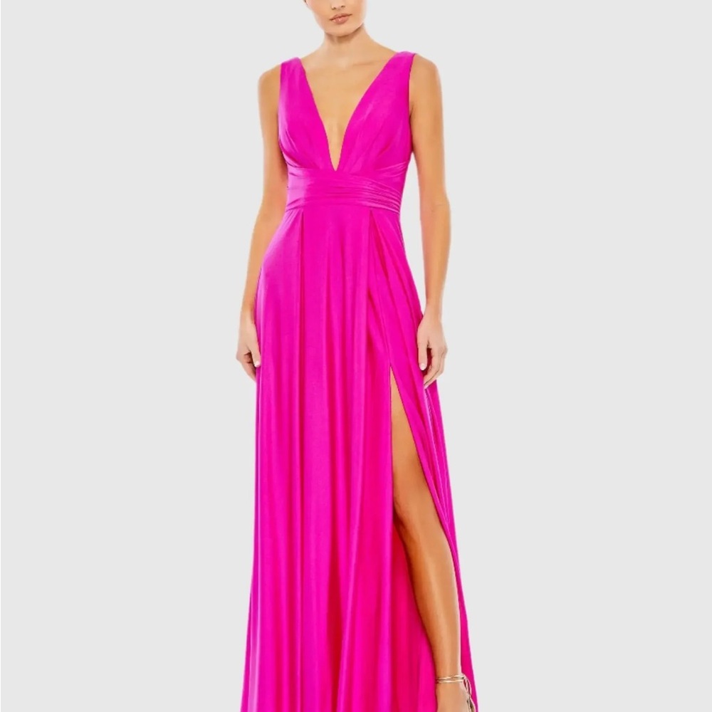 Pink Plunge Neck Evening Gown